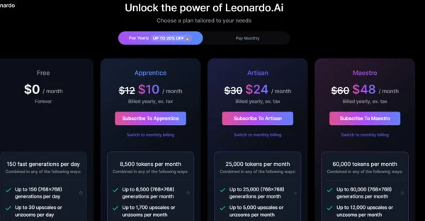 Leonardo AI subscription plans
