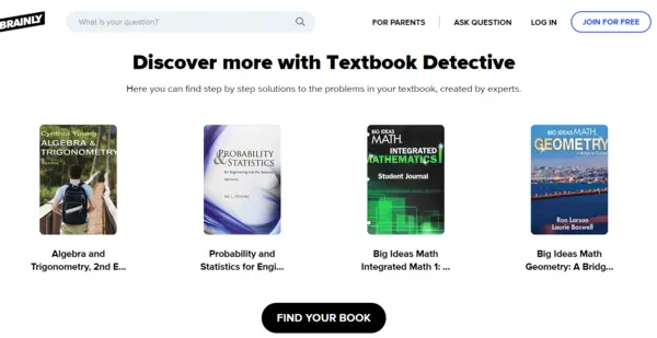 Screenshot of Brainly Textbook Detective