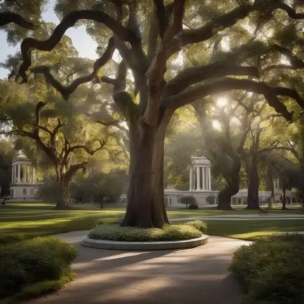 historic city park, with ancient trees and a sense of timeless beauty