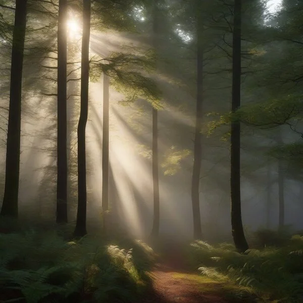 atmosphere of a misty forest