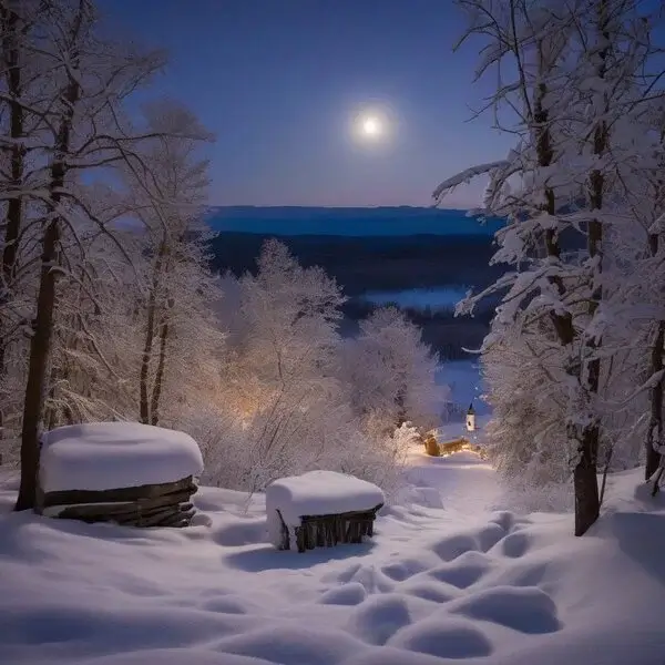 a winter wonderland at twilight