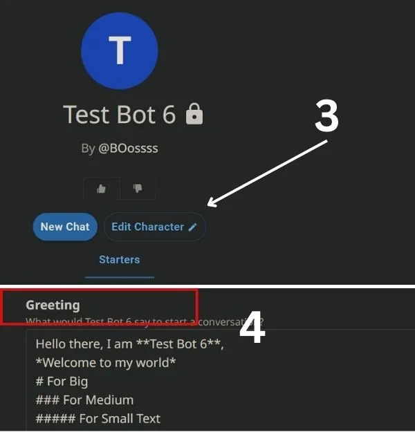 Adding text format in Existing character, step 3, 4